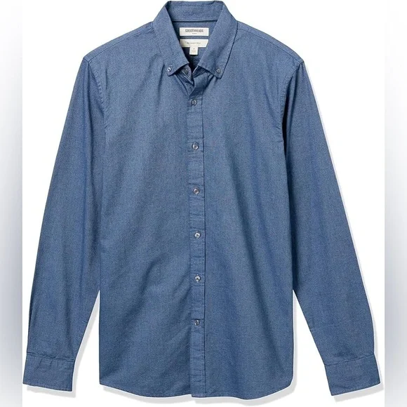 GOODTHREADS Men's Slim-Fit Long-Sleeve Oxford Indigo Chambray Button Up Size M - Picture 3 of 11